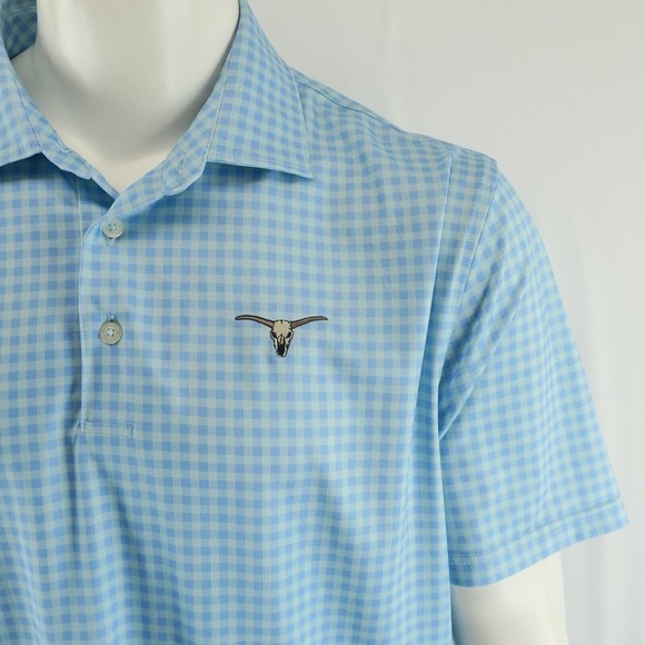 Southern‎ Tide Short Sleeve Golf Polo Shirt Mens L Blue Longhorn Checkered - Picture 2 of 8